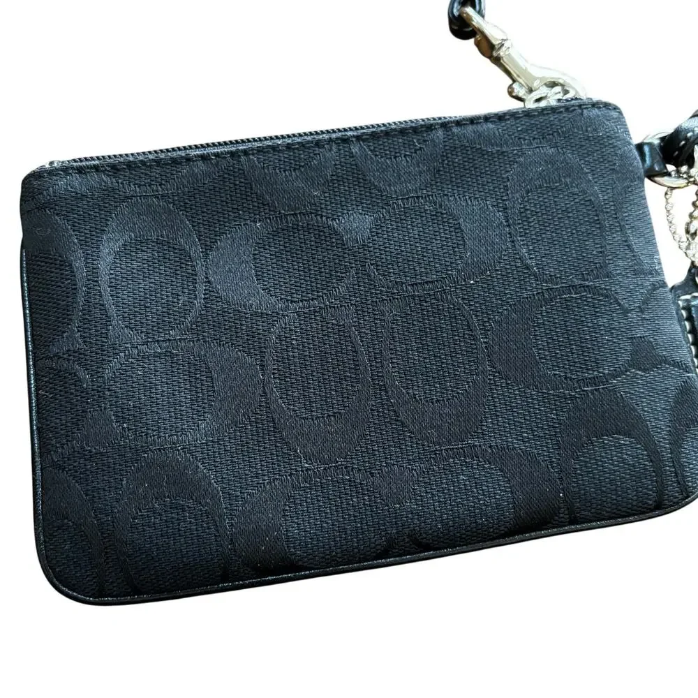 Coach black wristlet leather & signature logo canvas top zipper hang tag classic